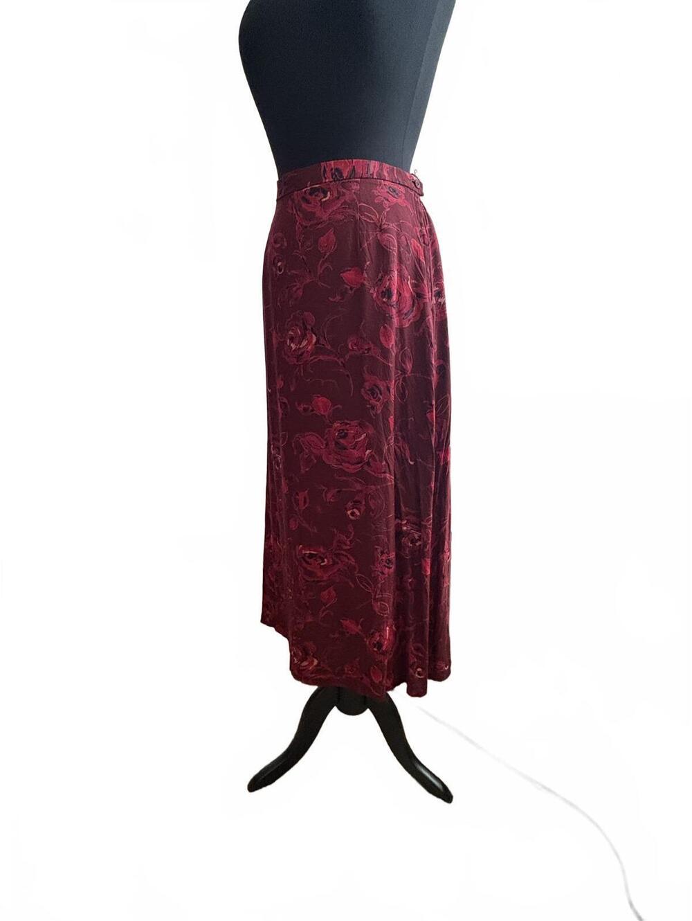 Red Rose Burgundy Maxi Skirt Small Whimsygoth - Picture 5 of 7